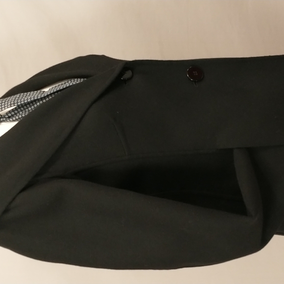 Black Wool Lightweight Jacket Wide Collar Pockets Classy Classic 6P Quality EUC - Picture 5 of 12